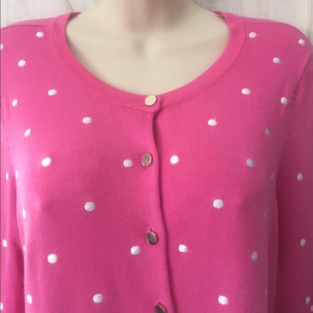 Pink white polkadots cardigan sweater L cardi dots